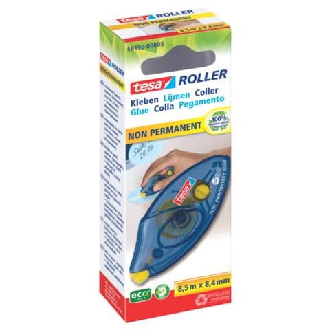 Colle roller tesa non permanente monouso ecoLogo® 8,4 mm x 8,5 m trasparente - 59190-00005-03