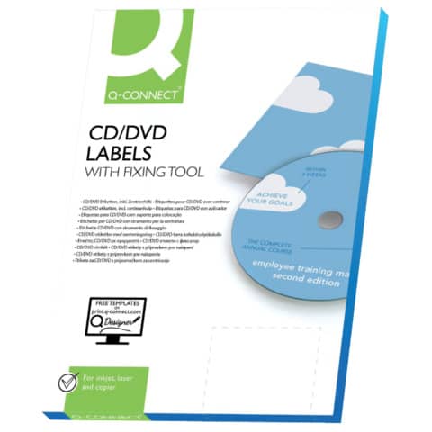 Etichette universali Q-Connect per CD/DVD Ø 116 mm bianco 2. et/foglio Conf. 25 fogli - KF01579