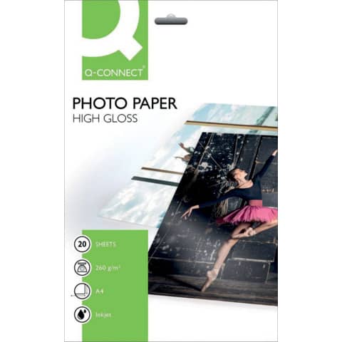 Carta fotografica Inkjet Q-Connect A4 bianco 260 g/m² lucida conf. da 20 fogli - KF02163