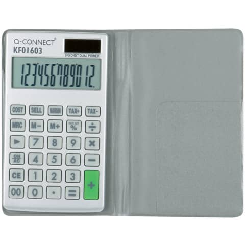Calcolatrice tascabile solare e batteria Q-Connect - 12 cifre - grigio KF01603