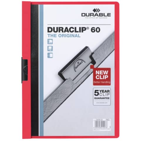 Cartellina con clip Durable DURACLIP® A4 - dorso 6 mm - capacità 60 fogli rosso - 220903