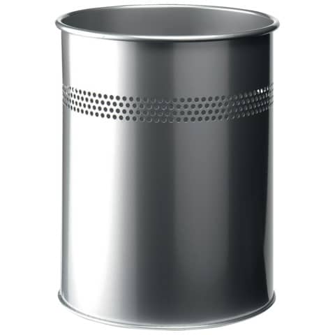 Cestino gettacarte DURABLE cilindrico con superficie perforata acciaio 15 l argento metallizzato - 330023