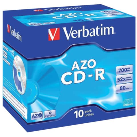 CD-R AZO Verbatim 52x 700 MB Jewel Case da 10 pezzi - 43327