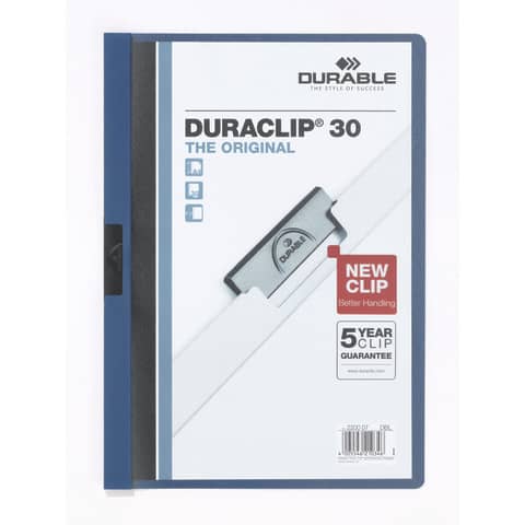 Cartellina con clip Durable DURACLIP® A4 - dorso 3 mm - capacità 30 fogli blu - 220007