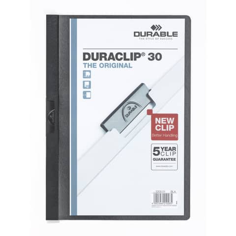 Cartellina con clip Durable DURACLIP® A4 - dorso 3 mm - capacità 30 fogli nero - 220001
