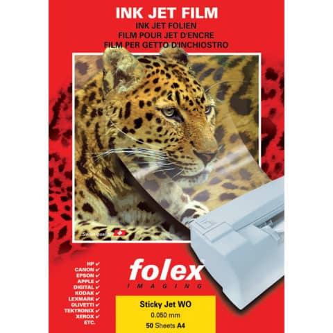 Film adesivo per stampanti inkjet Folex Sticky Jet WO bianco 0,05 mm A4 Conf. 50 pezzi - 2939W.050.44100