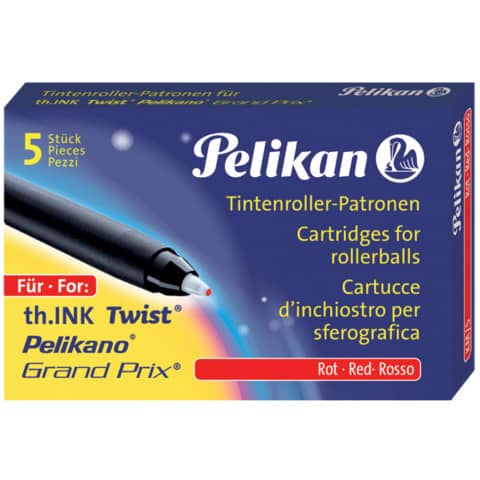 Cartucce di inchiostro Pelikan km/5 con punta roller rosso astuccio da 5 - 946491