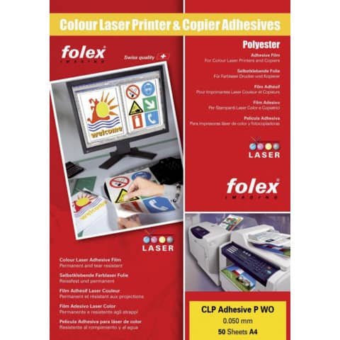 Film adesivo per laser e copiatrici Folex CLP Adhesive P CL 0,05 mm A4 trasparente  Cf. 50 - 2999C.050.44100