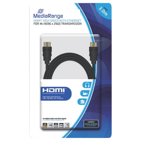 Cavo di collegamento Media Range HDMI ad alta velocità con Ethernet contatti dorati 18 Gbit/s 3 mt- MRCS157