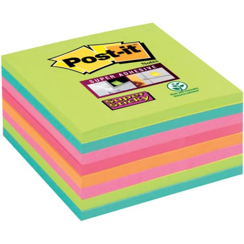 Foglietti Post-it® Super Sticky Notes 76x76 mm assortiti arcobaleno - conf. 8 blocchetti da 45 ff - 654-8SS-RBW-EU