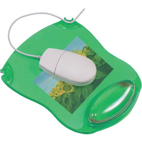 Tappetino per mouse Q-Connect con poggiapolsi in gel 22x26x2,8 cm verde trasparente - KF20086