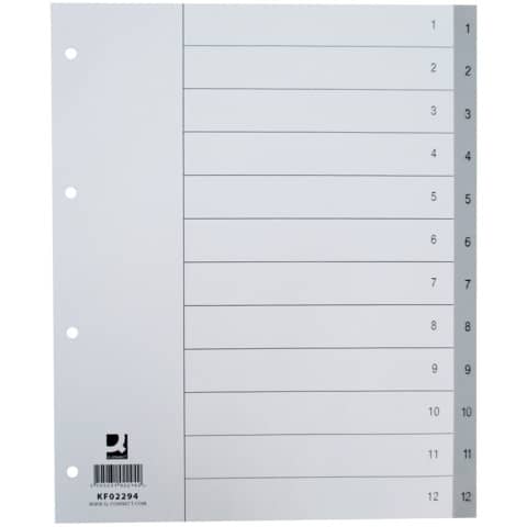 Divisore numerico Q-Connect grigio XL 24,5x29,7 cm ppl 1-12 KF02294