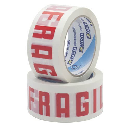 Nastro adesivo da imballo Vinyl SYROM formato 50 mm x 66 m - pvc bianco (stampa rossa ''fragile'') - 508-261