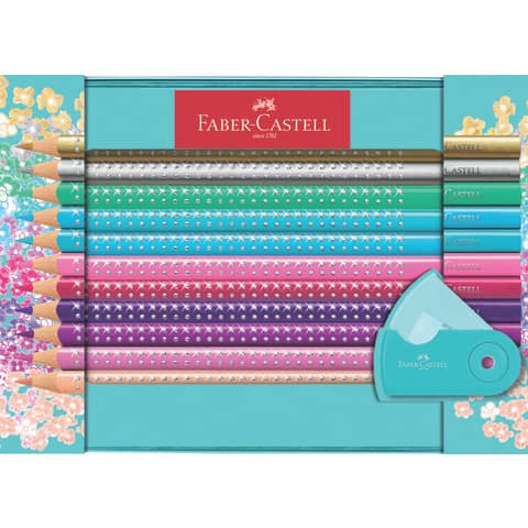 Matite colorate Faber-Castell Sparkle colori assortiti 20 matite + 1 temperino sleeve mini turchese - 201641
