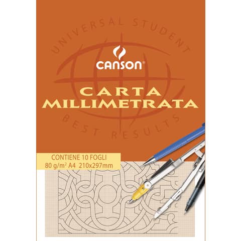 Blocco da disegno CANSON carta millimetrata bianco/arancio 80 g/m² 10 fogli A4 - C200005812