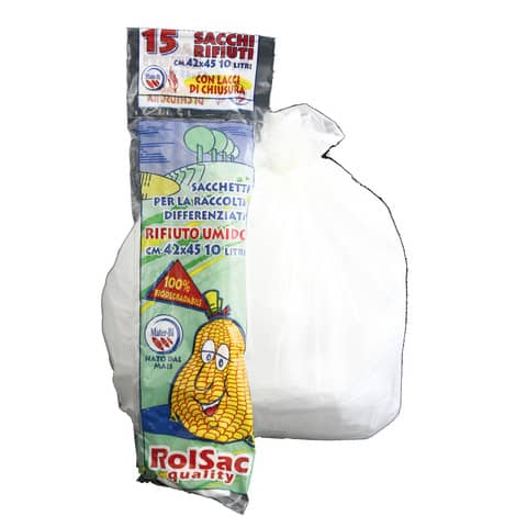 Sacchi immondizia ROLSAC in mater-bi biodegradabile capacità 15 l BIANCO rotolo da 15 pz. - 10130