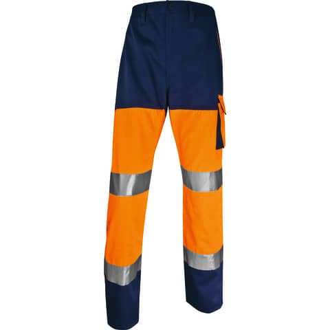 Pantaloni da lavoro DELTA PLUS ad alta visibilità - classe 2 - 5 tasche - argento arancio fluo-blu - M - PHPA2OMTM