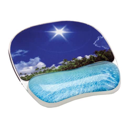 Tappetino mouse e poggiapolsi FELLOWES Photo Gel™ spiaggia tropicale multicolore 3,2x20,2x23 cm - 9202601