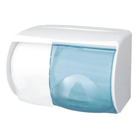 Distributore di carta igienica doppio rotolo QTS 175 mm con capacità massima Ø 13 cm bianco con vetrino blu - IN-TOD/WS