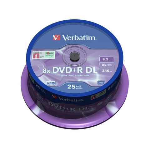 DVD+R Double Layer Verbatim 8.5 GB  in confezione da 25 dvd+r - 43757