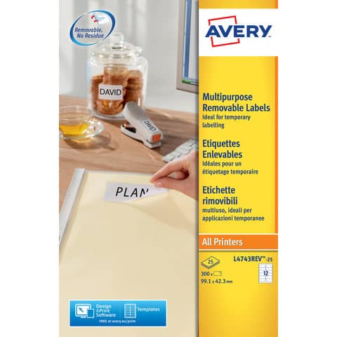 Etichette adesive stampabili Avery fsc 99,1x42,3 fg.25 removibili