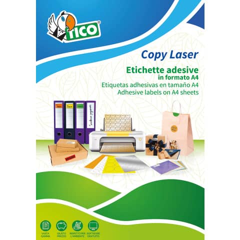 Etichette bianche con angoli arrotondati TICO Copy Laser Premium 99,1x142 mm 4 et./foglio - conf. 100 fogli LP4W-99142