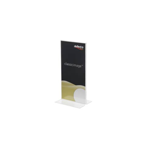 Portabrochure deflecto® 1/3 di A4 verticale in polistirolo con base a T trasparente - 45101