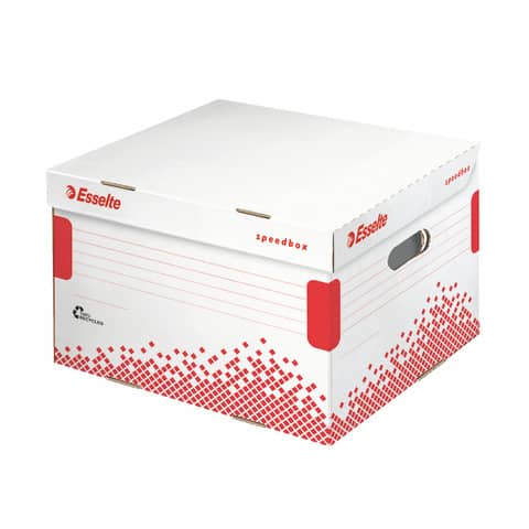 Scatola archivio Esselte SPEEDBOX con coperchio integrato bianco/rosso 36,4x26,3x43,3 cm - 623913