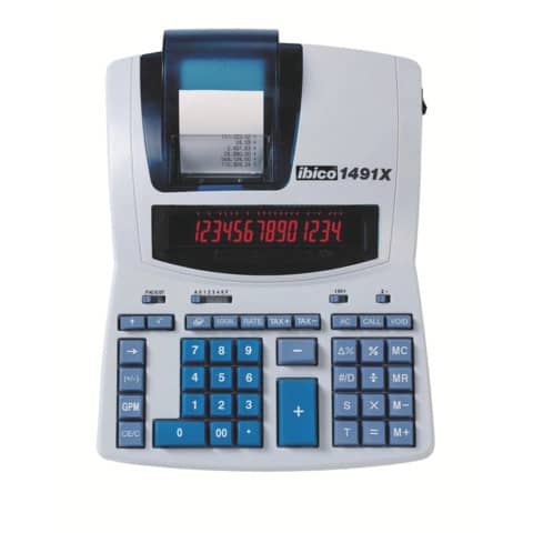 Calcolatrice scrivente termica IBICO 1491X - display 14 cifre - bianco/azzurro - IB404207
