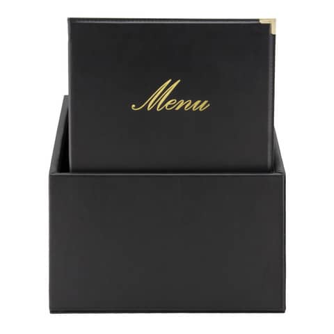 Box portamenù con 20 menù Securit® Classic in similpelle A4 nero MC-BOX-CRA4-BL