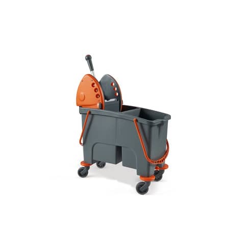 Carrello pulizia industriale Perfetto factory Duetto - con strizzatore e 2 vasche 16+24 L grigio/arancio - 26730
