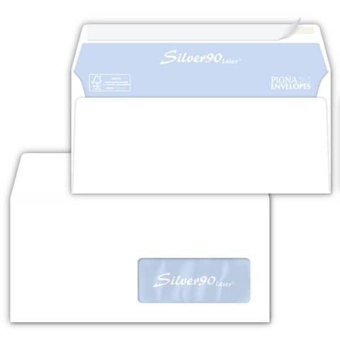 Buste con finestra Pigna Envelopes Silver90 Laser patella aperta 110x230 mm bianco  conf. 500 - 0221541