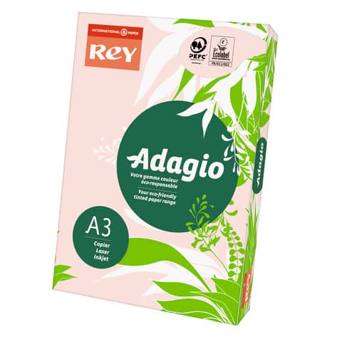 Carta colorata A3 International Paper Rey Adagio 160 g/m² rosa 07 - Risma da 250 fogli - ADAGI160X485