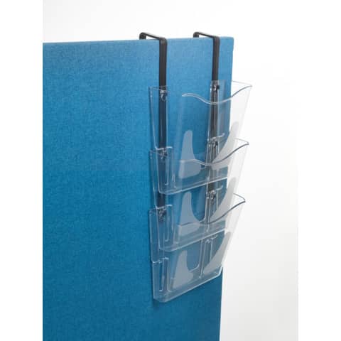 Vaschetta portadocumenti deflecto® A4 verticale in polistirene con bretelle di ancoraggio nere trasparente - CP081YTCRY