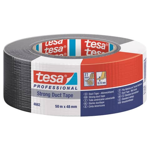 Nastro adesivo tesa 4662 tessuto plastificato nero 48mm x 50m lungo 4042448392961