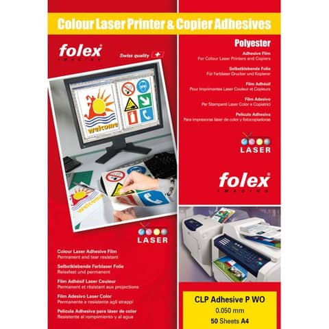Film adesivo per stampanti laser e copiatrici Folex CLP Adhesive P WO 0,05 mm A3 lucido Cf. 50 pz - 2999W.050.43100