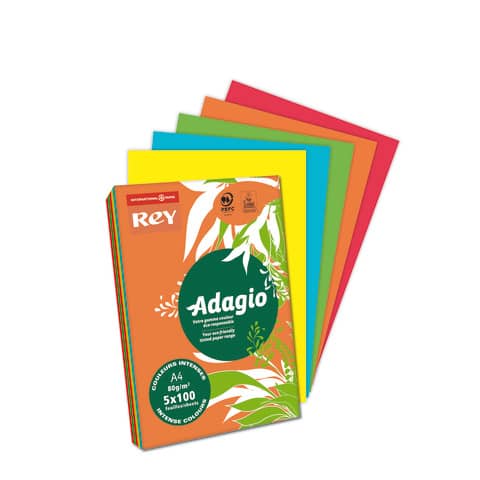 Carta colorata A4 International Paper Rey Adagio 80 g/m² colori forti - Risma da 500 fogli - ADAGI080X909