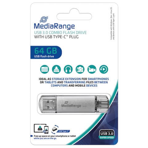 Chiavetta usb media range 64gb argento 4260459614197