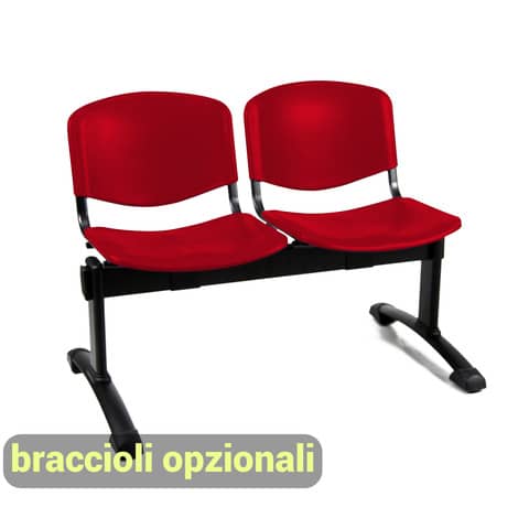 Panca a 2 posti unisit dado d5p2p in acciaio nero con sedile ppl rosso 8050043741301