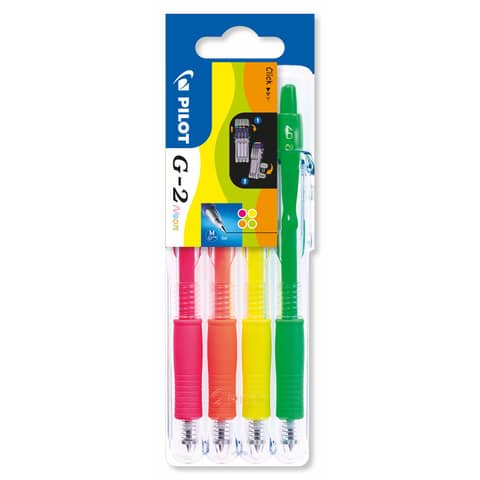 Penne gel pilot g2 neon con punta media 0,7 mm in 4 colori fluo 3131910551669