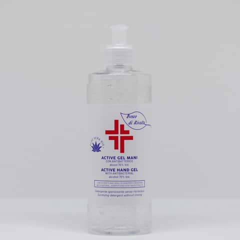 Gel igienizzante mani (alcol 70%) 500 ml con dosatore - Active linea Bosco di Rivalta - profumo di agrumi