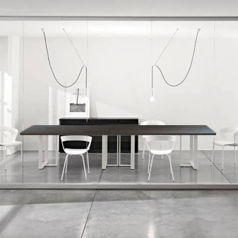 Tavolo riunione meeting LineKit Swing Twist 360x120xH.73 cm - piano wengé - struttura alluminio - T6090XWEAL