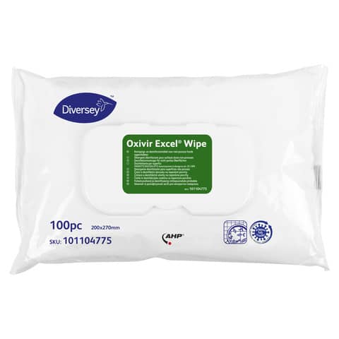 Salviette detergenti disinfettanti per superfici Diversey Oxivir Excel Wipes - Conf. 100 salviette - 101105056