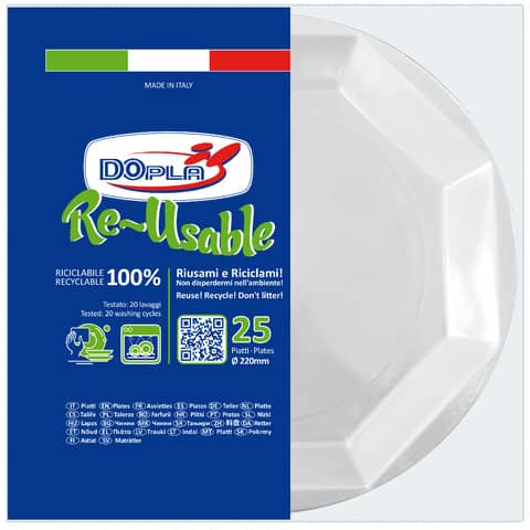 Piatti in polistirene reusabili dopla ø 220 mm fondi - conf 25 pezzi 8005090016513