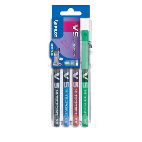 Penna roller a inchiostro liquido Pilot Hi-Tecpoint V5, punta di 0.5 mm, disponibile in 4 colori e inclusa in un set da 4 pezzi 3131910573470 | initpc.it