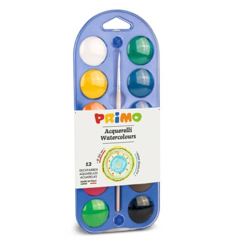 Acquerelli primo 12 colori 30mm con pennello e coperchio 8006919001079