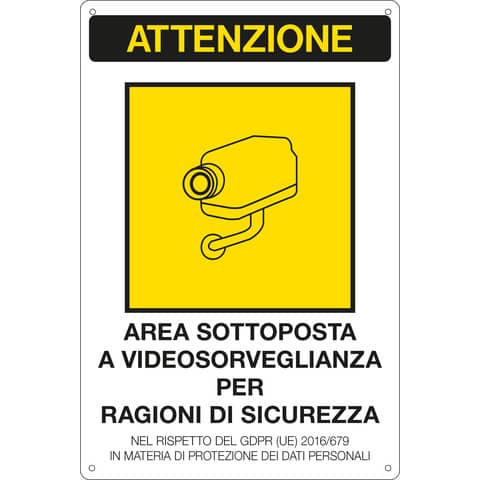 Cartello area video 20x30 cm Immagine gialla Cartelli Segnalatori ''Area sottoposta a videosorveglianza'' - 33378