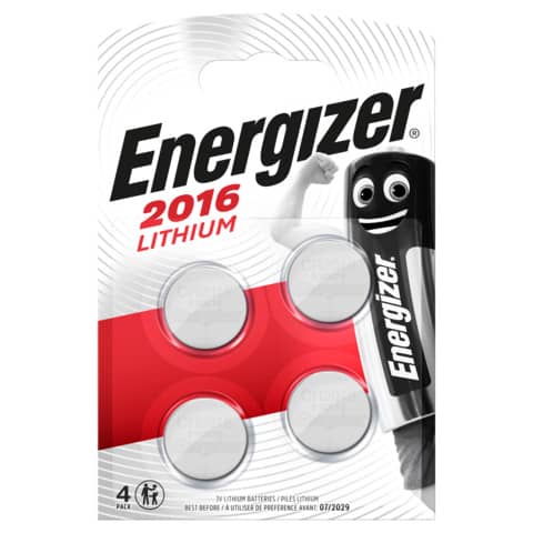 Batterie al litio a bottone Lithium BP4 3V Conf. 4 pz rossa Energizer CR2016 E300849000