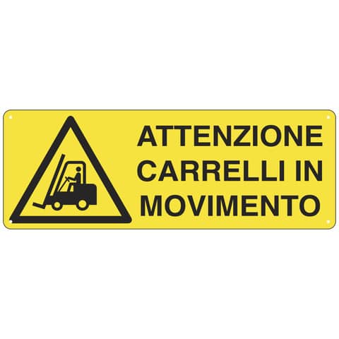 Cartello attenzione carrelli in movimento 35x12,5 cm giallo alluminio 7438630738421