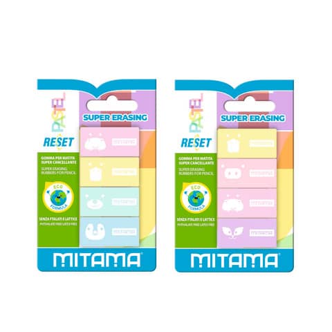 Gomma per matita Mitama Reset Pastel - colori assortiti pastel - conf. 4 pezzi - 62553